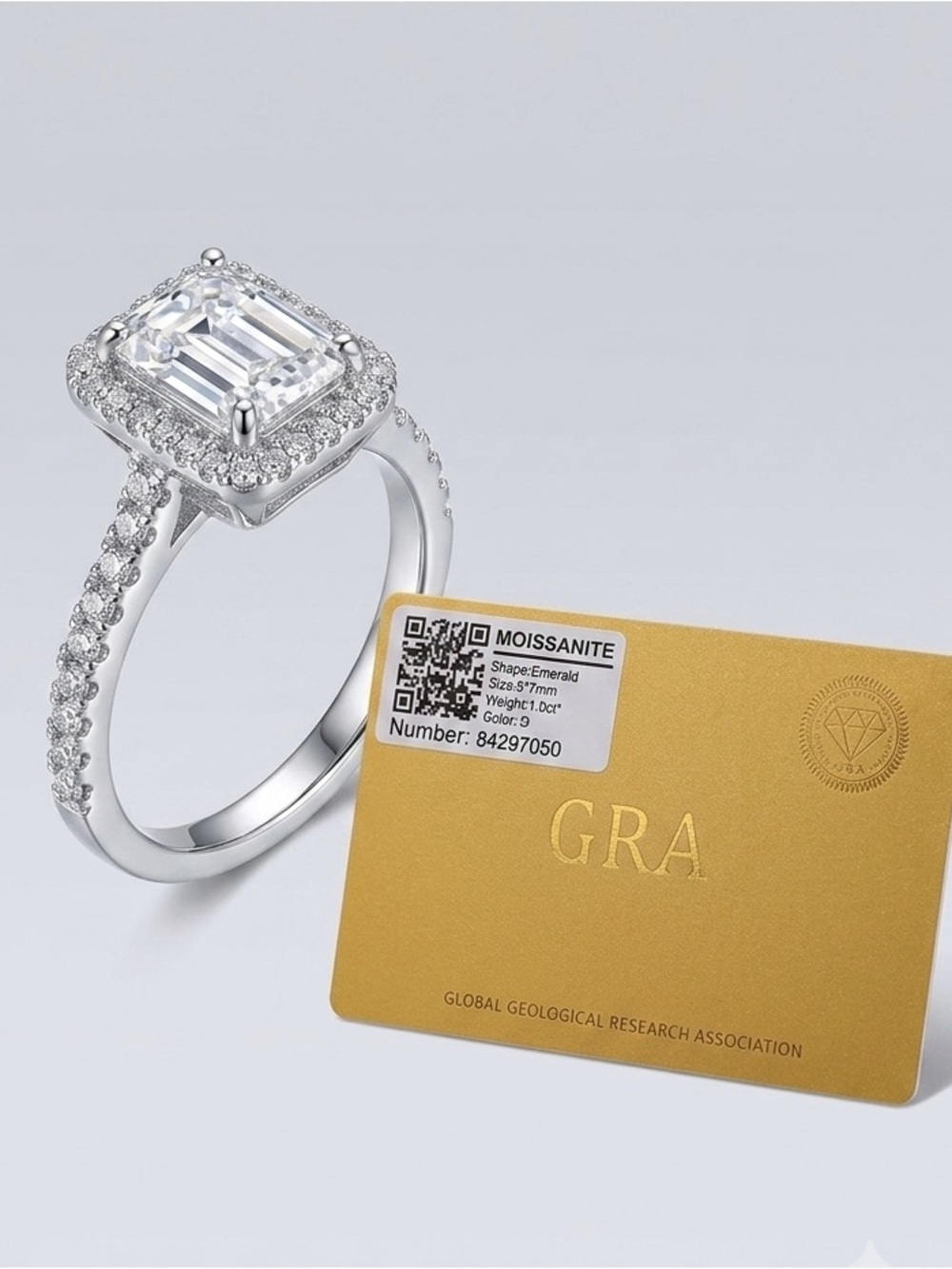 NWT 1ct Emerald Cut Moissanite Halo Ring (.925 Sterling Silver)
